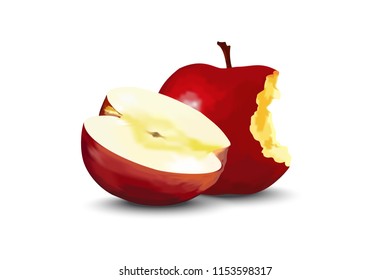 Vector Red apple with missing a bite isolated on white background