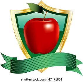 vector red apple on shield