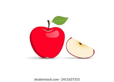 Vector red apple with a slice