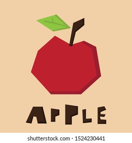 Vector red Apple with text. Papercut effect design for posters, logos, advertising, templates, patterns, banners, icons. Fruit on isolated background. 