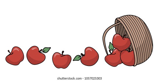 Vector red apples in basket on a white background