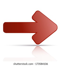 Vector red arrow on a white background with reflection