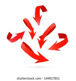 Vector Red Arrows Set Isolated on White Background 