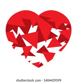 Vector red art symbol heart triangles. Isolated on white background.