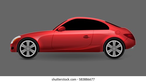 Vector Red Automobile Coupe Isolated Profile Side View. Luxury Modern Sedan Transport Auto Car. Side View Car Design Illustration.