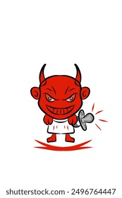 Vector, red baby devil carrying a pacifier