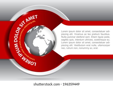 Vector red background for brochure or flyer with a globe. Suitable for spedition, transport and travel company.