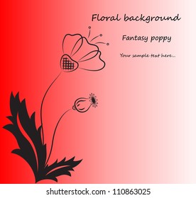 Vector red background with fantasy poppy. eps 8
