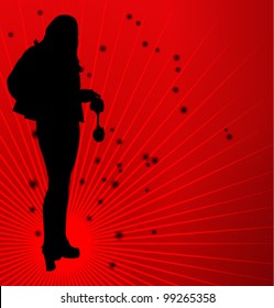 Vector red background with Fetish Girl and handcuffs