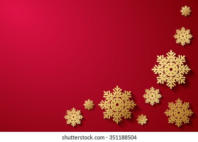 Vector red background with gold snowflakes