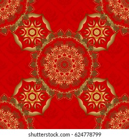 Vector red background with golden elements for your creativity. Seamless luxury gold patern with triangular scales.