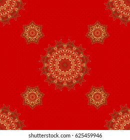 Vector red background with golden elements for your creativity. Seamless luxury gold patern with triangular scales.