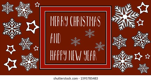 Vector red background  Merry Christmas and Happy New Year with snowflakes