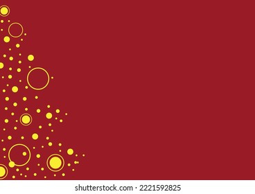 Vector red background with a silhouette of a Christmas tree from yellow balls and sprinkles. Template for text, postcard, invitation, card, banner for Christmas and New Year