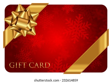 Vector red background with snowflake pattern and gold bow