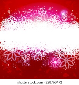 Vector red background with snowflakes. Abstract winter illustration. Holidays banner design for Xmas and New Year.