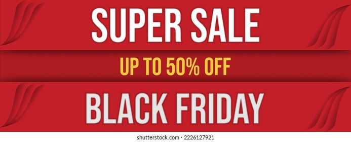 Vector red background. Super sale, 50%, Black Friday. With cut paper style. Perfect for use for various types of graphic design assets, print, digital and others