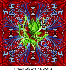 Vector red background with vintage filigree floral pattern.