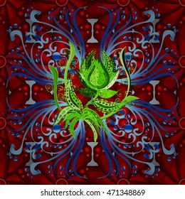 Vector red background with vintage filigree floral pattern.