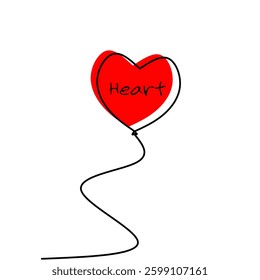 Vector red balloon in form of heart on light background.