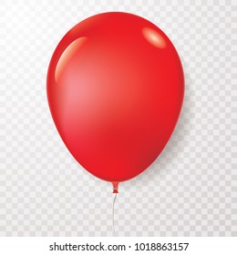 globo rojo vectorial aislado con sombra transparente, cumpleaños en blanco y fondo de vacaciones