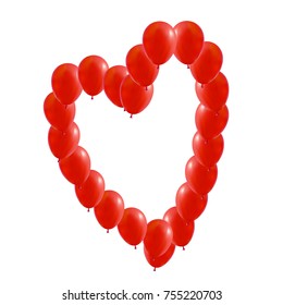 Vector Red balloons in the form of Valentines heart, illustration.