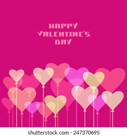 Vector red balloons of hearts. Valentine's day and wedding greeting card. Cute illustration for print, web