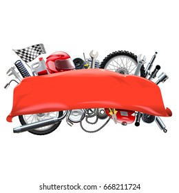 Vector Red Banner with Motorcycle Spares