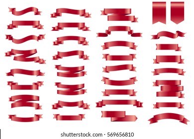 Vector red banner Ribbons. Set of 34 Ribbons