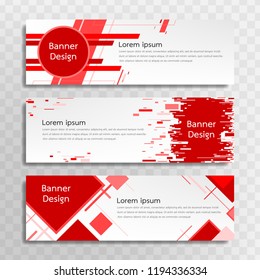 Vector red banner template design with 3 designs.