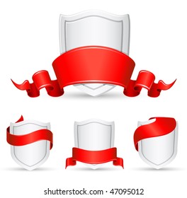 vector red banners and shield