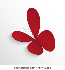 Vector red beautiful three-dimensional butterfly on the background