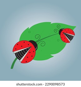 vector escarabajo rojo ilustración de verano naturaleza fondo hoja verde imagen agua dibujos animados diseño animal color verde lindo pequeño símbolo de primavera de belleza arte insecto negro