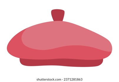 Vector red beret icon. Traditional French hat. Head accessory illustration isolated on white background.
