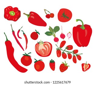 vector red berries fruits and vegetables on white background