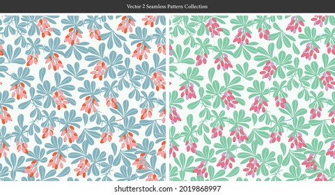 Vector red berry fruit tree and leaf illustration seamless repeat pattern fashion textile fabric home decor print digital artwork graphic resource