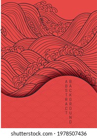 vector red  and black abstract illustration with stylized waves in japanese style