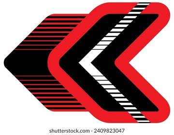 Vektorroter und schwarzer Pfeil auf weißem Hintergrund. Zeiger. Streifenmuster Trendy, Vektorhintergrund.