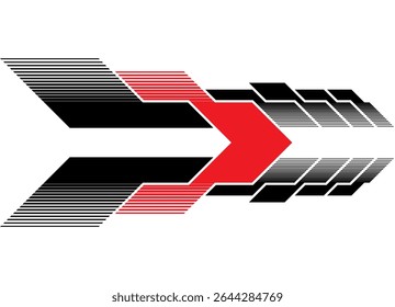Vector red and black arrow on white background. Speed ​​pattern. Sport design element. Vector striped background from lines with space for text. Direction pointer