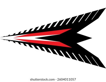 Vector red and black arrows, dynamic design, speed, energy, movement. Sportswear, toys for a sports car. Sharp design element from lines. Striped pattern. Vector background
