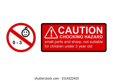 Vector Red Black, Caution Sign, Warning or Caution Hazard not suitable for children under 0 - 3 year old, contain small and sharp parts