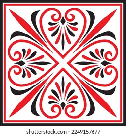 Vector red and black colored square ornament of ancient Greece. Classic tile pattern of the Roman Empire