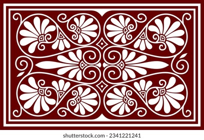 Vector red and black colored square ornament of ancient Greece. Classic tile pattern of the Roman Empire