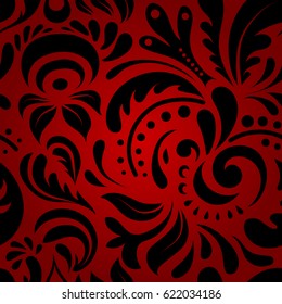 Vector red and black damask lace floral ornament. Delicate intricate decorated for wedding ceremonies, anniversary, party, events.