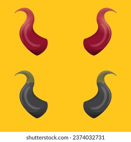 vector Red and black devil, demon, satan horns isolated on orange background. Halloween evil horns set and collection