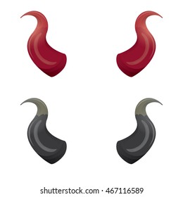 vector Red and black devil, demon, satan horns isolated on white. Halloween evil horns