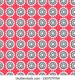 Vector red and black floral geometric seamless repeat pattern background.