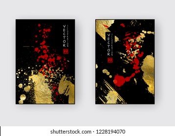 Vector Red, Black and Gold Design Templates for Brochures, Flyers, Mobile Technologies, Applications, Online Services, Typographic Emblems, Logo, Banners. Golden Abstract Modern Background.