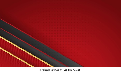 Vector Red and black gradient luxury background with glitter light effect and gold line elements.