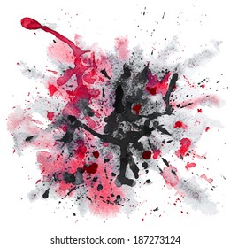 Vector Red and black Grunge Background With Watercolor Splash